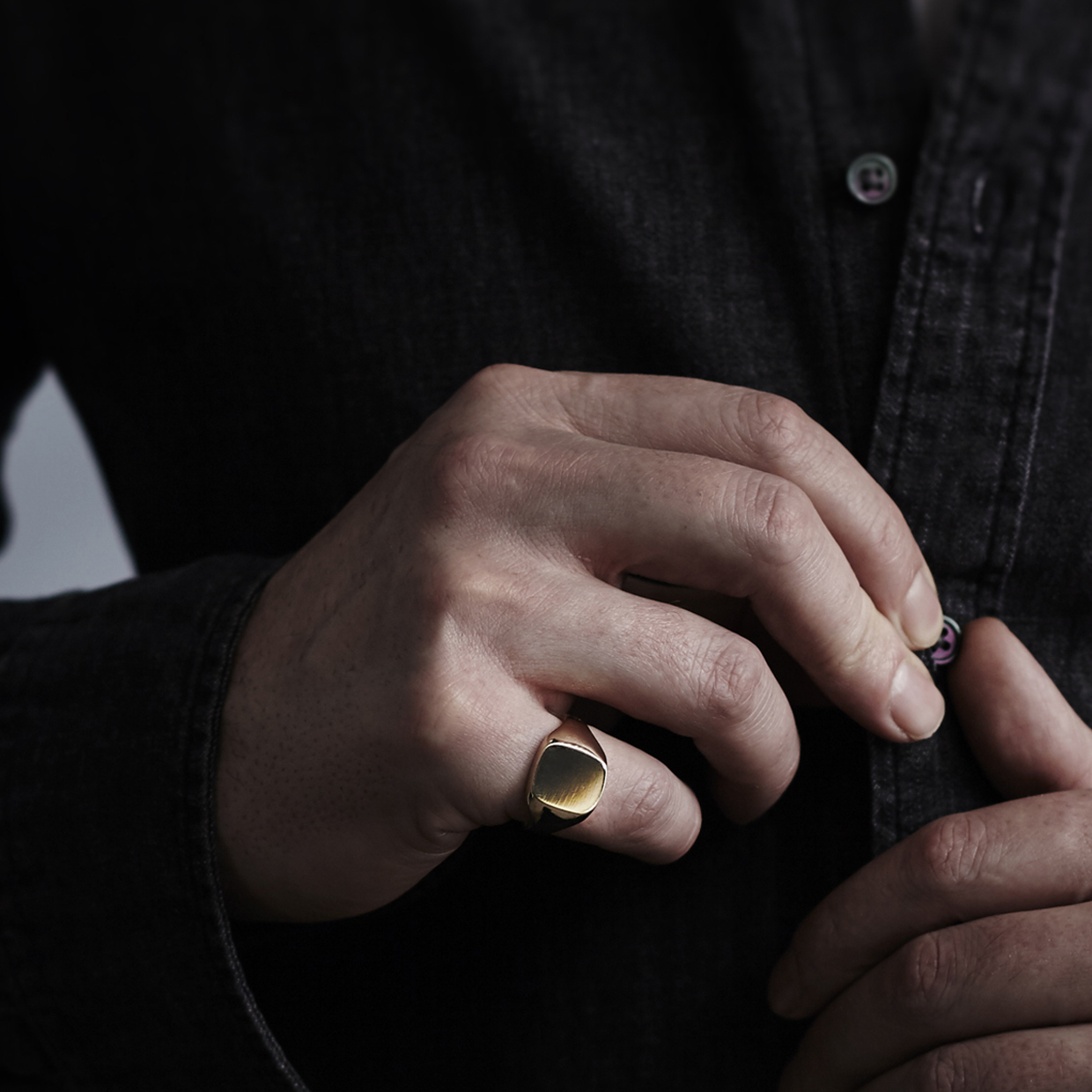 Gold Cushion Signet Ring by Rebus