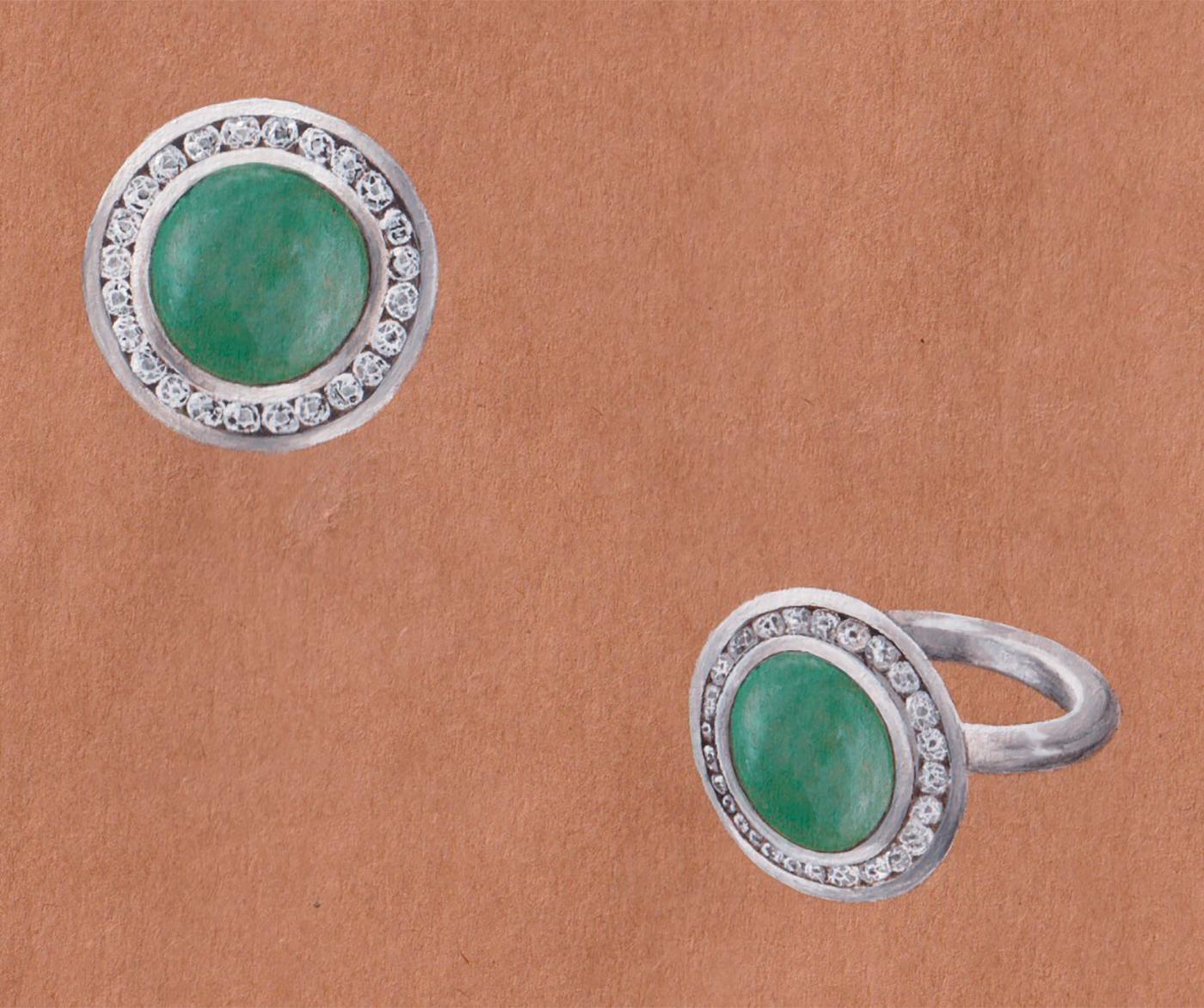 Platinum and diamond ring with unicorn engraved into jadeite